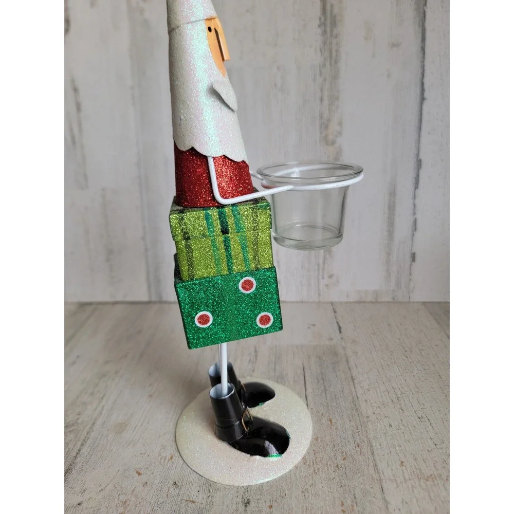 Vintage glitter Santa Claus santa tea light candle holder gift figure‎